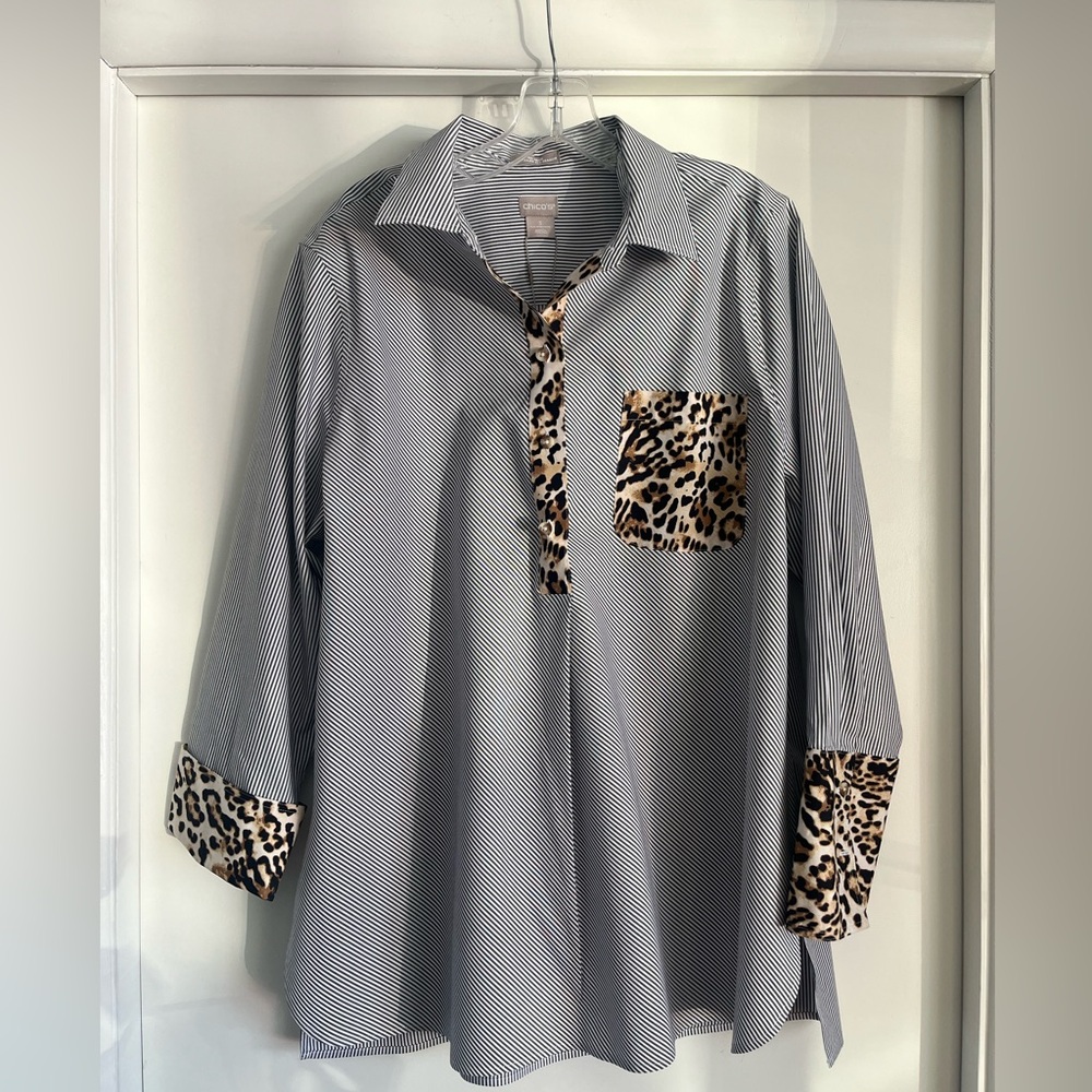 Chico’s NWT Striped Leopard Print Tunic Top Size 3 (16/18)